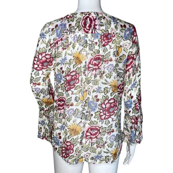 Loft Blouse Womens Small Petite White Multi Floral Cottagecore Boho Bohemain - Picture 4 of 8